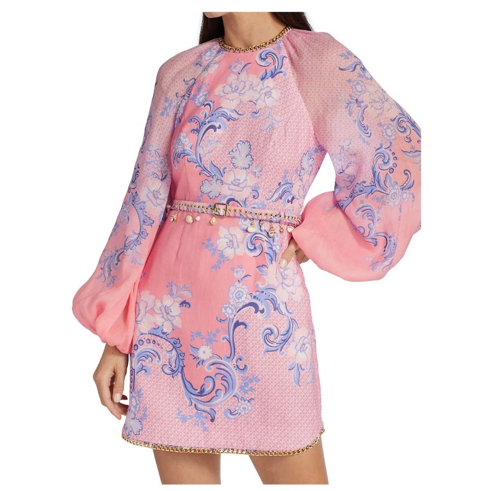 ❗SOLD❗NWT Zimmermann Linen Puff-Sleeve Postcard Minidress, Size 3 AU (8-10 US)